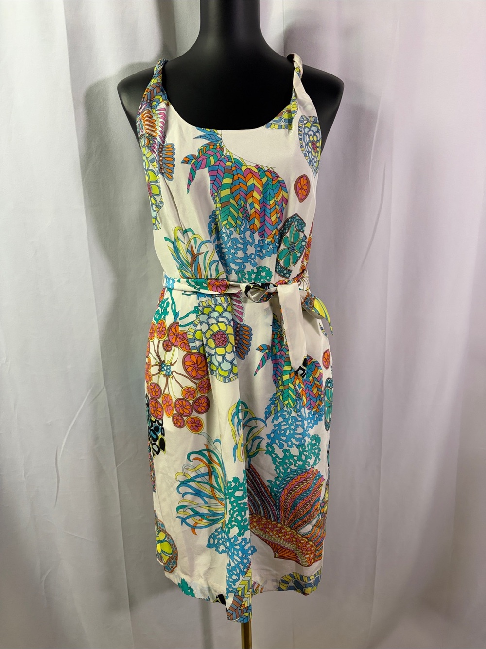 NWT Banana Republic Trina Turk Collection Multicolor Print Tie Waist Silk Dress